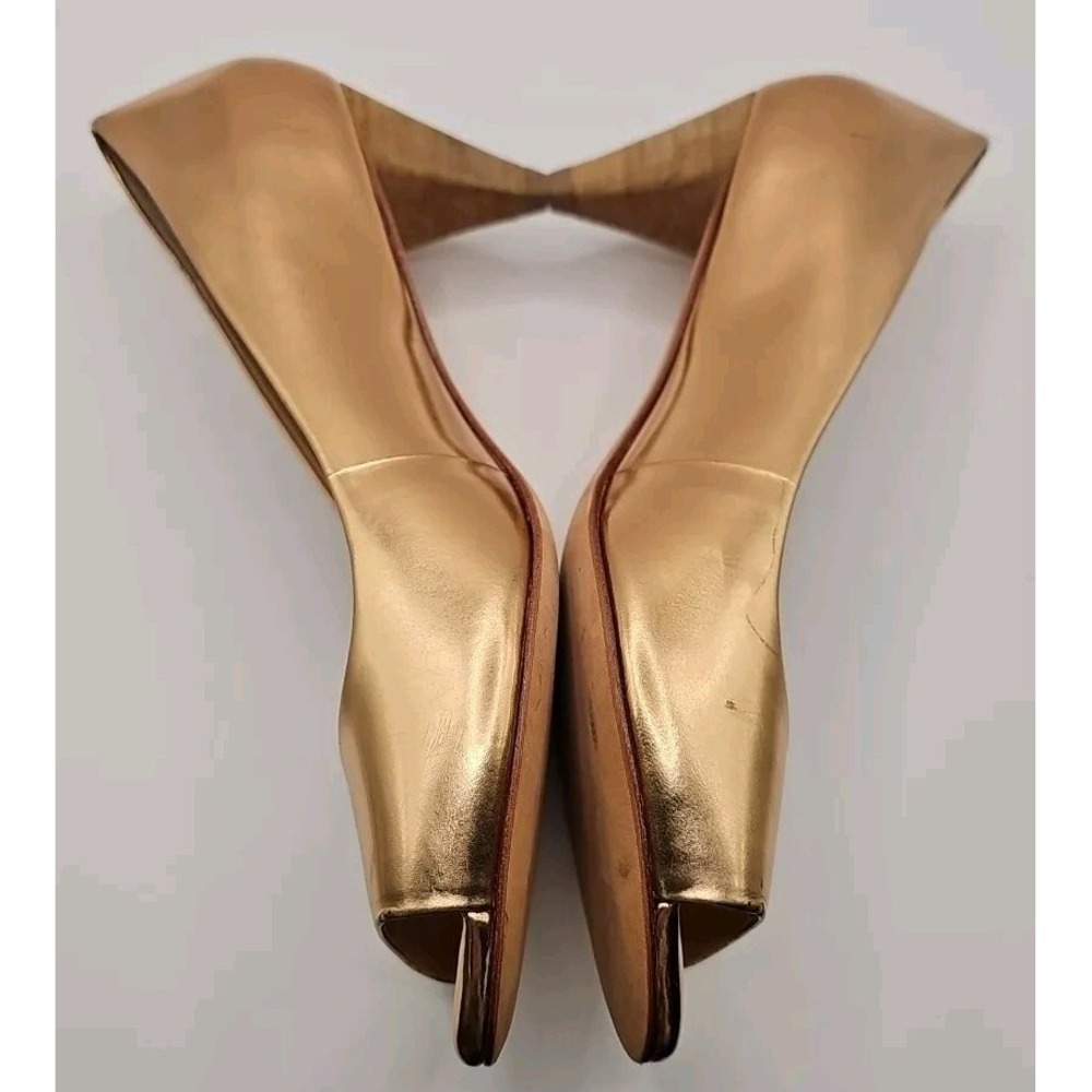 Y2K BCBG Max Azria Leather Pumps 8B Rose Gold 2" Cone Heels Holiday Jazzy 26B